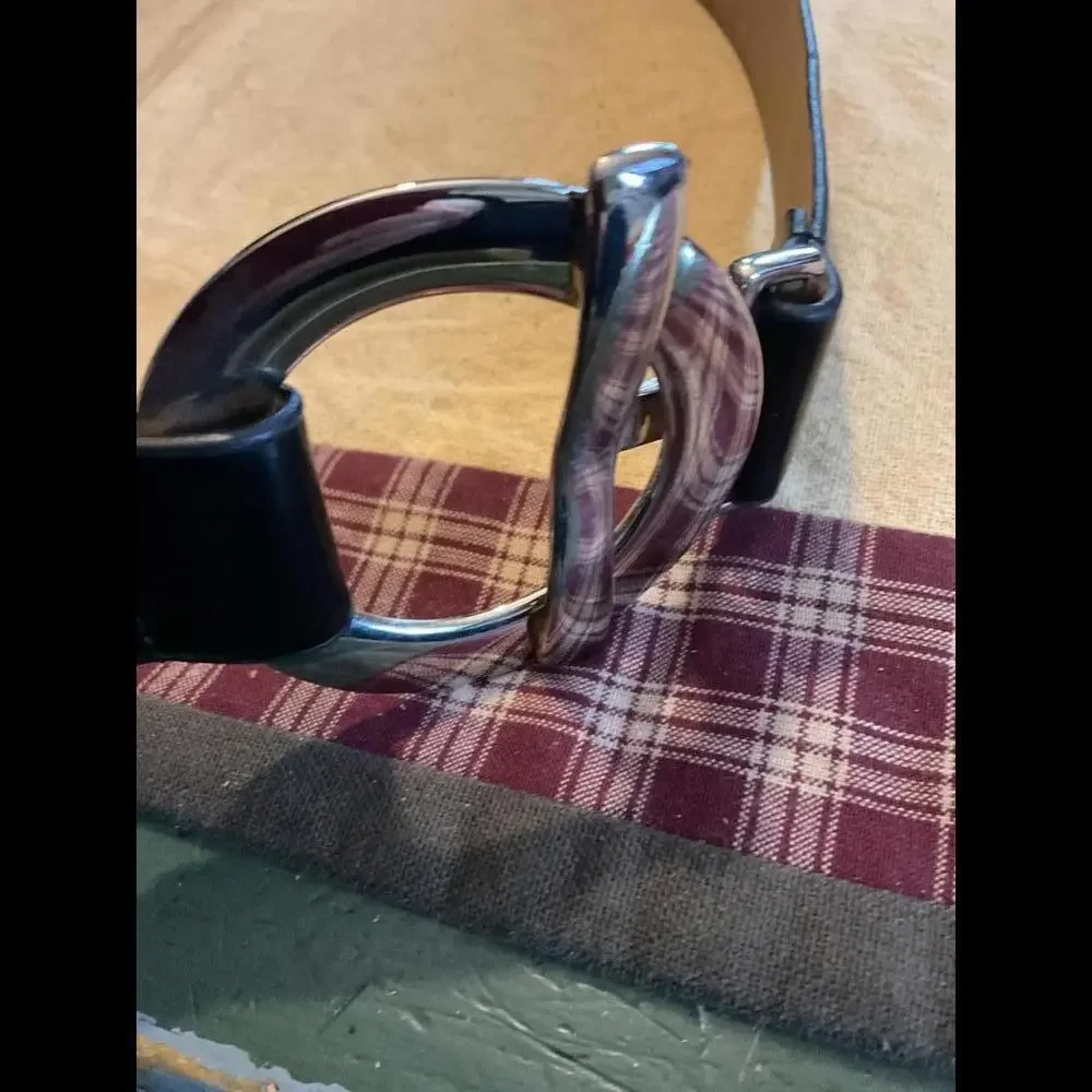 Black Man made Leather Belt with Unique Silver Buckle 39”